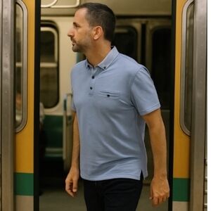 Ted Baker London Men's Size 4 Light Blue Button Down Golf Polo Shirt